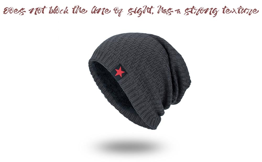 Tide Knit Wool Hat Winter Plus Velvet Warm Red Five-star Head Men's Outdoor Hat- Black Tide Knit Wool Hat Winter Plus Velvet Warm Red Five-star Head Men's Outdoor Hat- Black