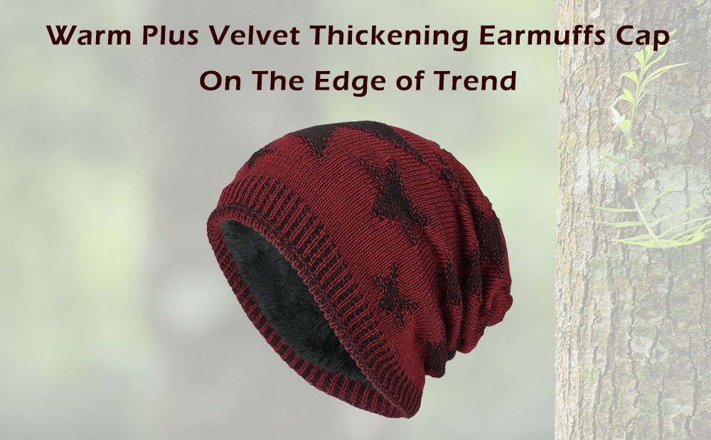 Tide Knit Wool Winter Plus Velvet Warm Five-pointed Star Head Men's Outdoor Hat- Red Wine Tide Knit Wool Winter Plus Velvet Warm Five-pointed Star Head Men's Outdoor Hat- Red Wine
