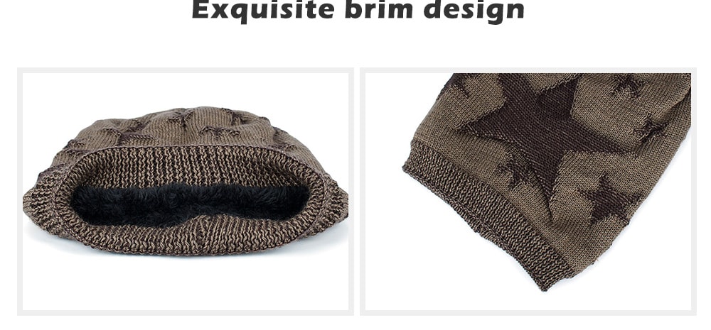 Tide Knit Wool Winter Plus Velvet Warm Five-pointed Star Head Men's Outdoor Hat- Red Wine Tide Knit Wool Winter Plus Velvet Warm Five-pointed Star Head Men's Outdoor Hat- Red Wine