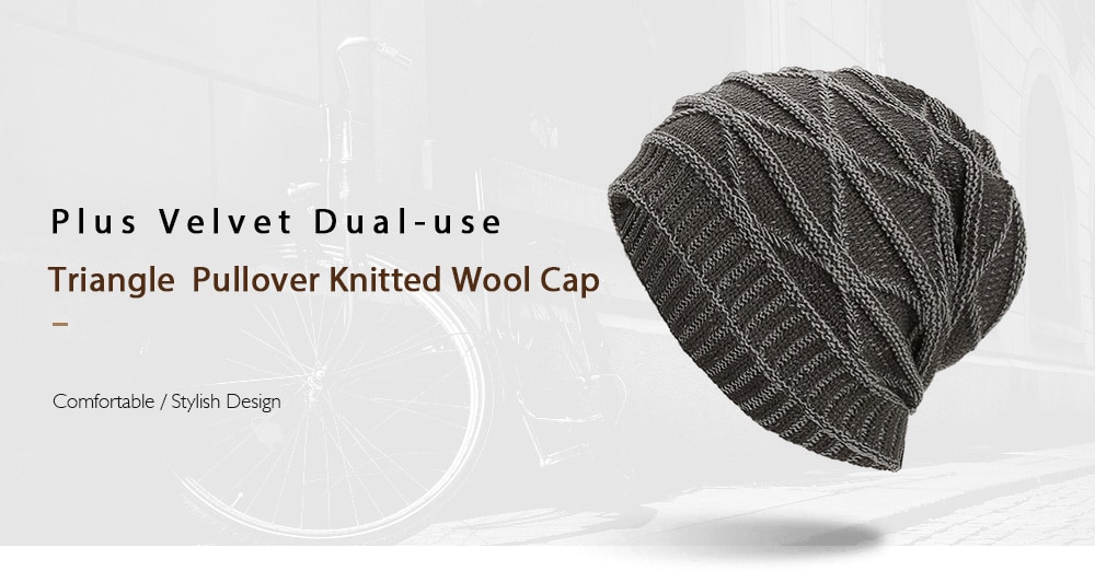 Plus Velvet Dual-use Triangle Pullover Knitted Wool Cap- Black Plus Velvet Dual-use Triangle Pullover Knitted Wool Cap- Black