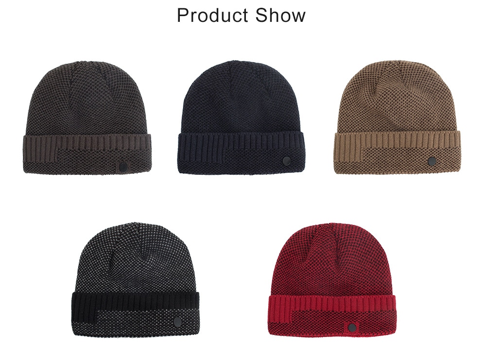 Plus Velvet Knitted Sweater Cap with Buckle for Winter- Gray Plus Velvet Knitted Sweater Cap with Buckle for Winter- Gray