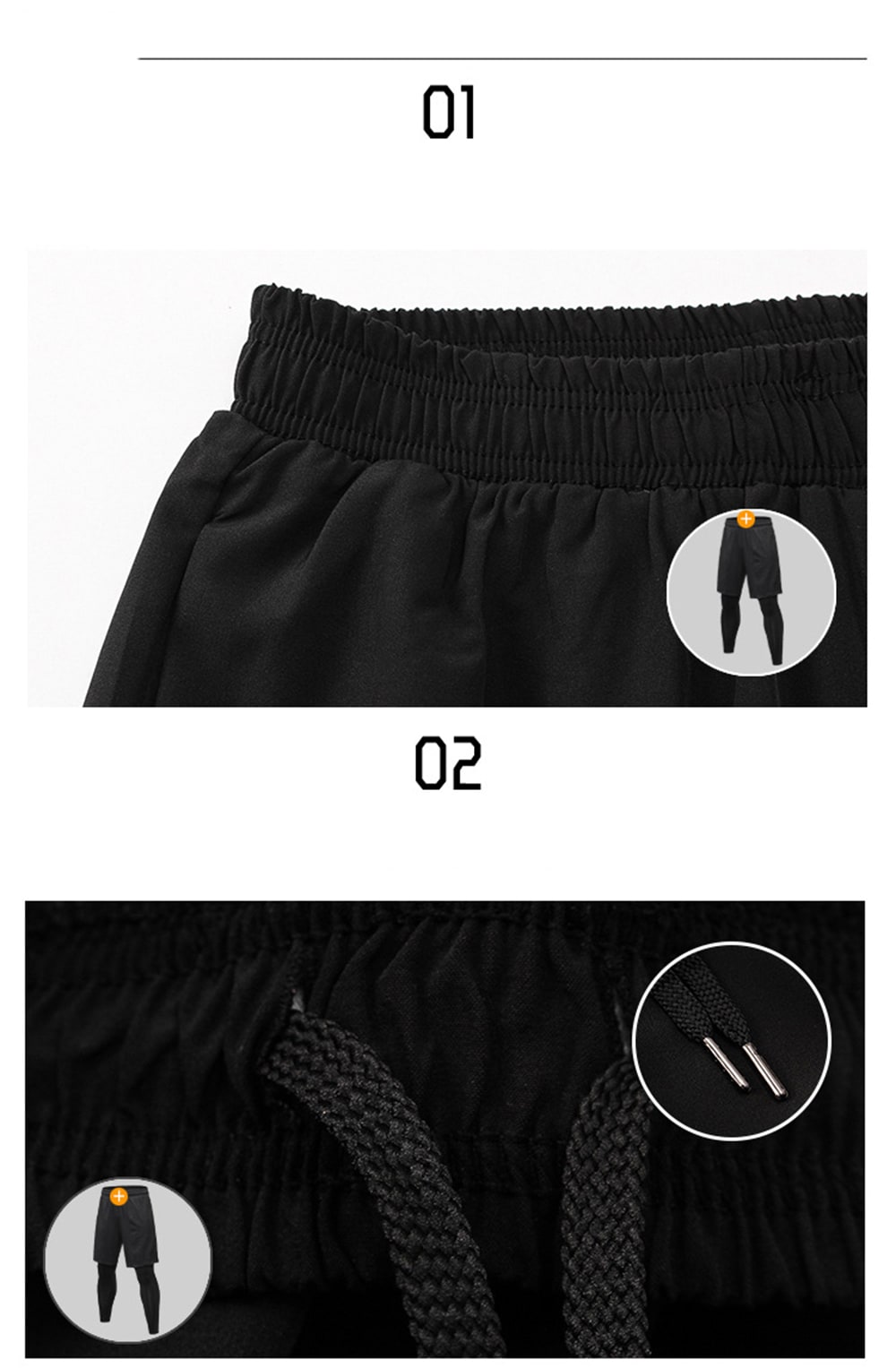 Tight-Fitting Two-Piece Fitness Running Training Stretch Quick-Drying Pants- Black L Tight-Fitting Two-Piece Fitness Running Training Stretch Quick-Drying Pants- Black L