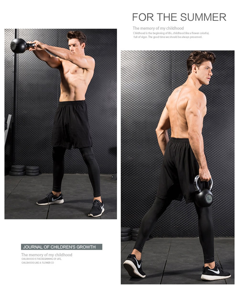 Tight-Fitting Two-Piece Fitness Running Training Stretch Quick-Drying Pants- Black L Tight-Fitting Two-Piece Fitness Running Training Stretch Quick-Drying Pants- Black L