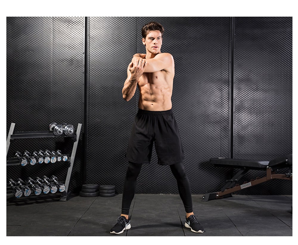 Tight-Fitting Two-Piece Fitness Running Training Stretch Quick-Drying Pants- Black L Tight-Fitting Two-Piece Fitness Running Training Stretch Quick-Drying Pants- Black L