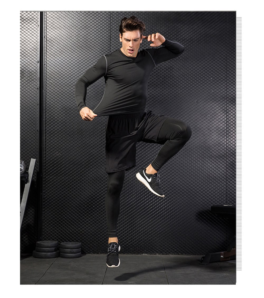 Tight-Fitting Two-Piece Fitness Running Training Stretch Quick-Drying Pants- Black L Tight-Fitting Two-Piece Fitness Running Training Stretch Quick-Drying Pants- Black L