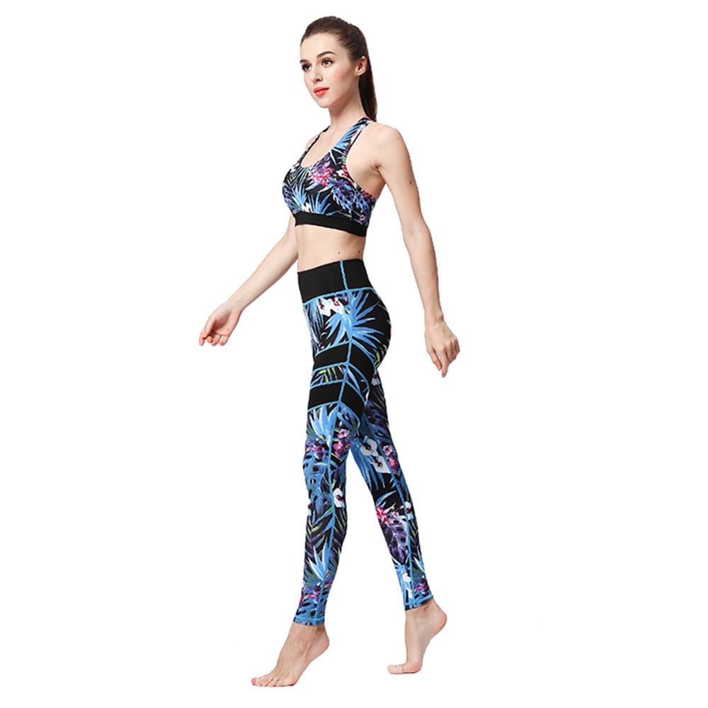 Women Yoga Set Gym Clothes Sports Suit Trendy Print Sleeveless Two-Piece- Multi 1 set Women Yoga Set Gym Clothes Sports Suit Trendy Print Sleeveless Two-Piece- Multi 1 set
