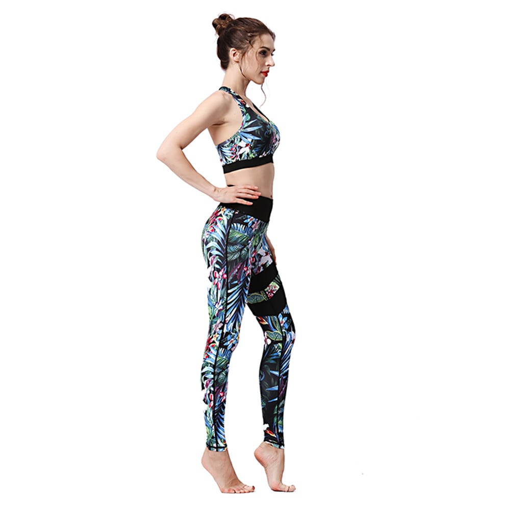 Women Trendy Print Sleeveless Two-Piece Yoga Set Gym Clothes Sports Suit- Multi 1 set Women Trendy Print Sleeveless Two-Piece Yoga Set Gym Clothes Sports Suit- Multi 1 set