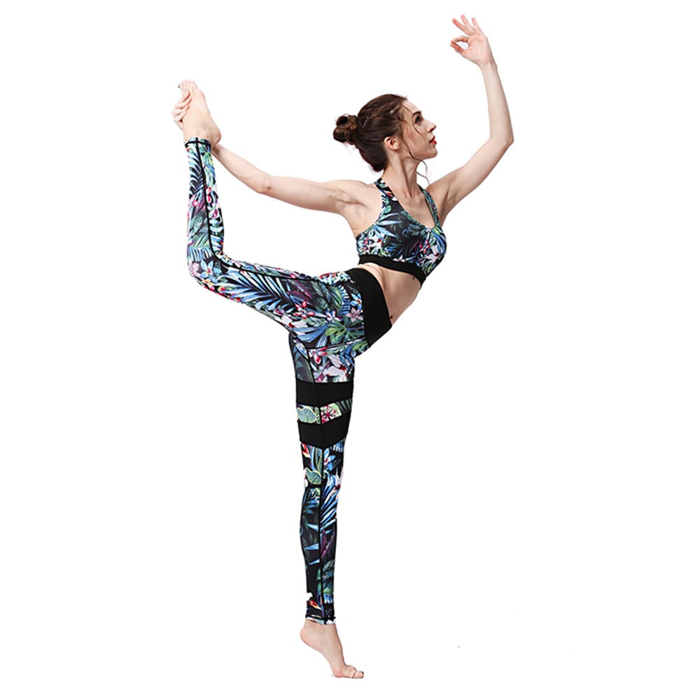 Women Trendy Print Sleeveless Two-Piece Yoga Set Gym Clothes Sports Suit- Multi 1 set Women Trendy Print Sleeveless Two-Piece Yoga Set Gym Clothes Sports Suit- Multi 1 set