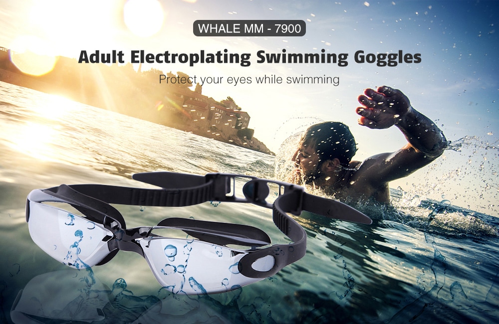 WHALE MM - 7900 Adult Electroplating Swimming Goggles- Black Regular WHALE MM - 7900 Adult Electroplating Swimming Goggles- Black Regular