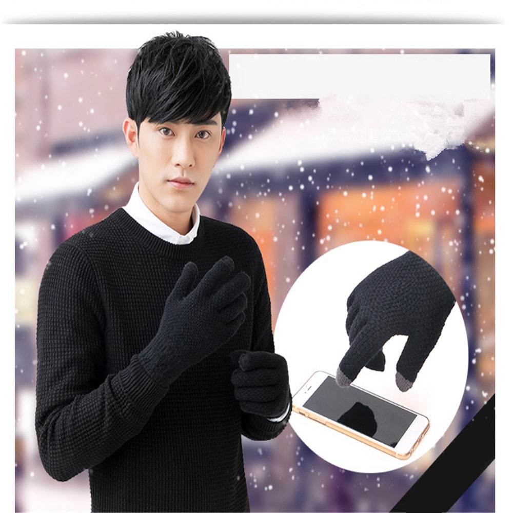 Winter Men Knitted Gloves Touch Screen High Quality Warm Cashmere- Black Winter Men Knitted Gloves Touch Screen High Quality Warm Cashmere- Black
