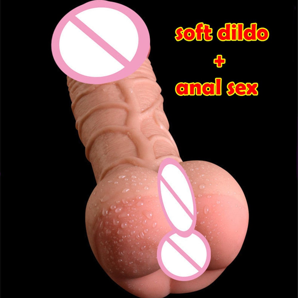 Super Realistic Dildo Soft Sex Male Masturbator Hollow Penis Sleeve for Couples- Apricot Super Realistic Dildo Soft Sex Male Masturbator Hollow Penis Sleeve for Couples- Apricot