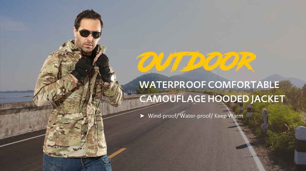 Outdoor Waterproof Comfortable Camouflage Hooded Jacket for Men- Light Khaki M Outdoor Waterproof Comfortable Camouflage Hooded Jacket for Men- Light Khaki M