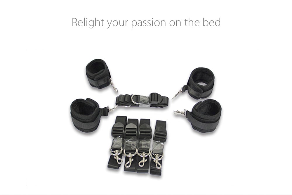 ROOMFUN 3 in 1 Bed Binding Bondage Kit Wrist Leg Cuff SM Product for Adult- Black ROOMFUN 3 in 1 Bed Binding Bondage Kit Wrist Leg Cuff SM Product for Adult- Black