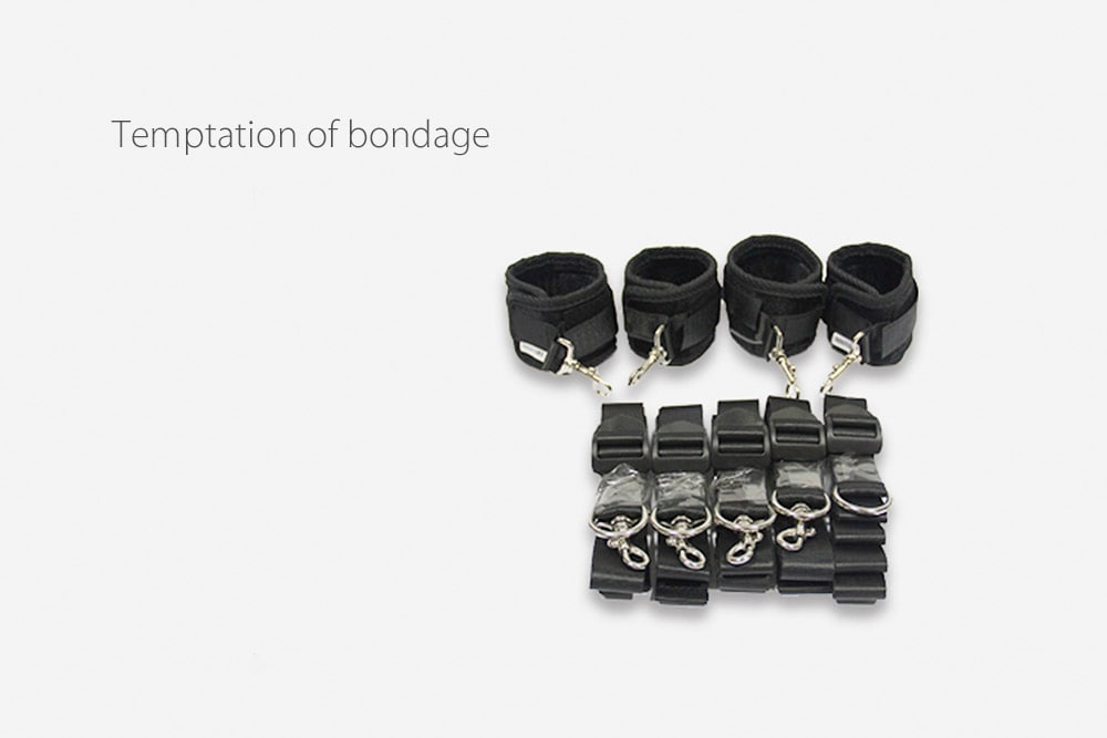 ROOMFUN 3 in 1 Bed Binding Bondage Kit Wrist Leg Cuff SM Product for Adult- Black ROOMFUN 3 in 1 Bed Binding Bondage Kit Wrist Leg Cuff SM Product for Adult- Black