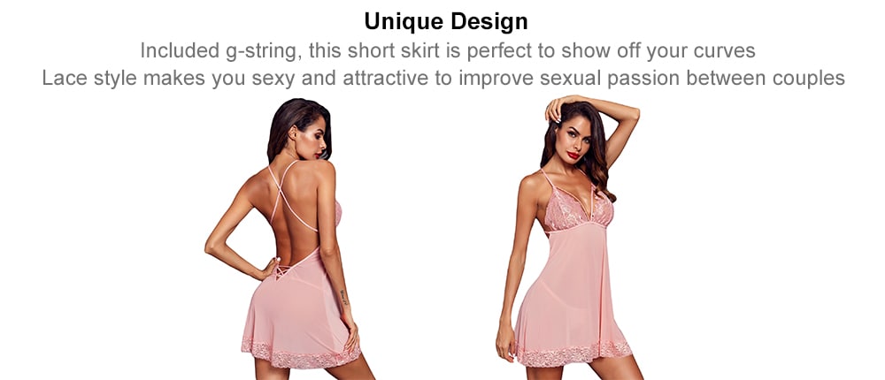 Women Sexy Black Low Back Crisscross Lace Trim Short Skirt with G-string - Black M Women Sexy Black Low Back Crisscross Lace Trim Short Skirt with G-string - Black M