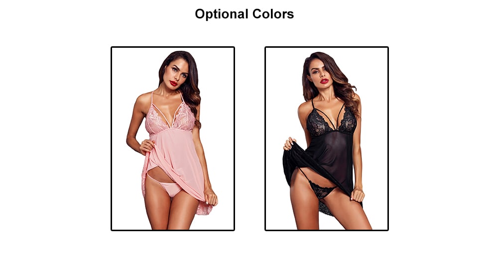 Women Sexy Black Low Back Crisscross Lace Trim Short Skirt with G-string - Black M Women Sexy Black Low Back Crisscross Lace Trim Short Skirt with G-string - Black M