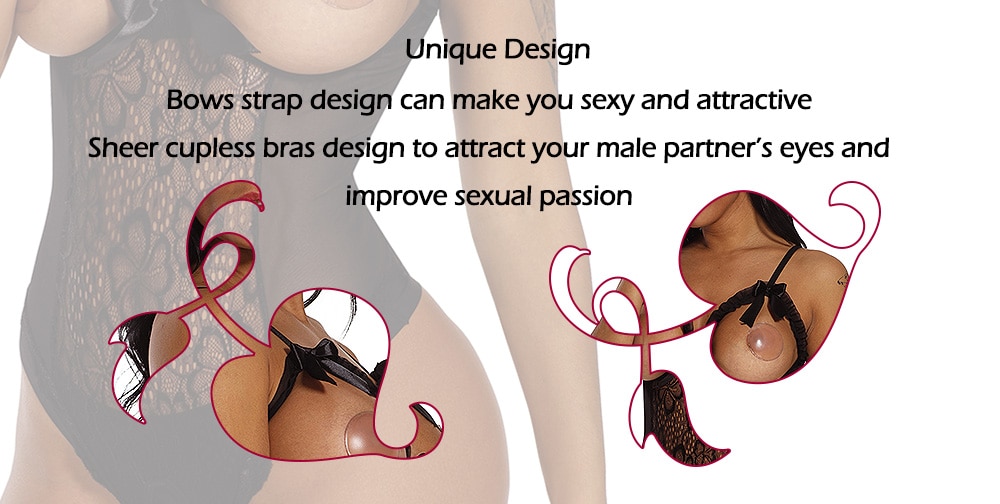 Women Sexy Tempting Open Cup Crotchless One-piece Teddy- Black M Women Sexy Tempting Open Cup Crotchless One-piece Teddy- Black M
