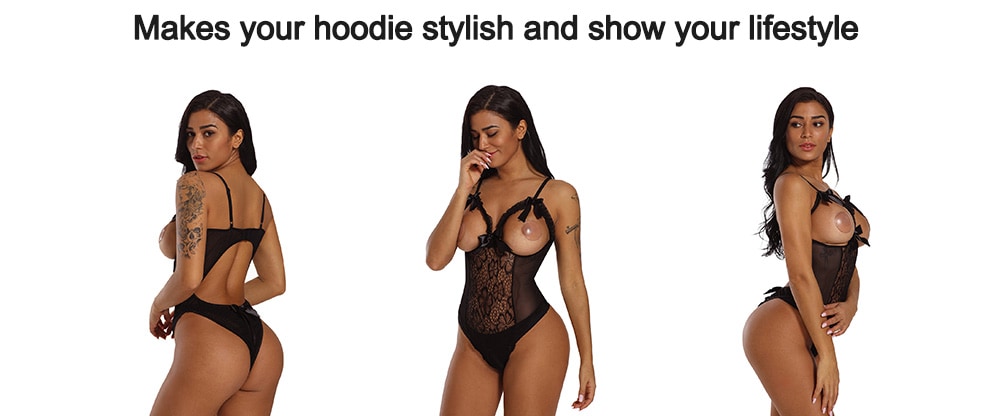 Women Sexy Tempting Open Cup Crotchless One-piece Teddy- Black M Women Sexy Tempting Open Cup Crotchless One-piece Teddy- Black M
