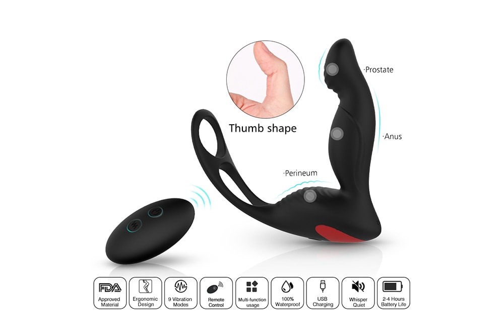 SHD - S070 - 2 Langer - 2 Prostate Massager Vibrator Remote Control 3 in 1- Black SHD - S070 - 2 Langer - 2 Prostate Massager Vibrator Remote Control 3 in 1- Black