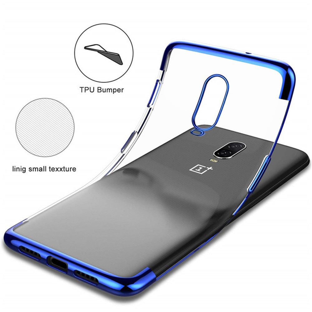 Soft Full Plating TPU Cover with Tempered Glass Screen Protector for OnePlus 6T- Blue Soft Full Plating TPU Cover with Tempered Glass Screen Protector for OnePlus 6T- Blue