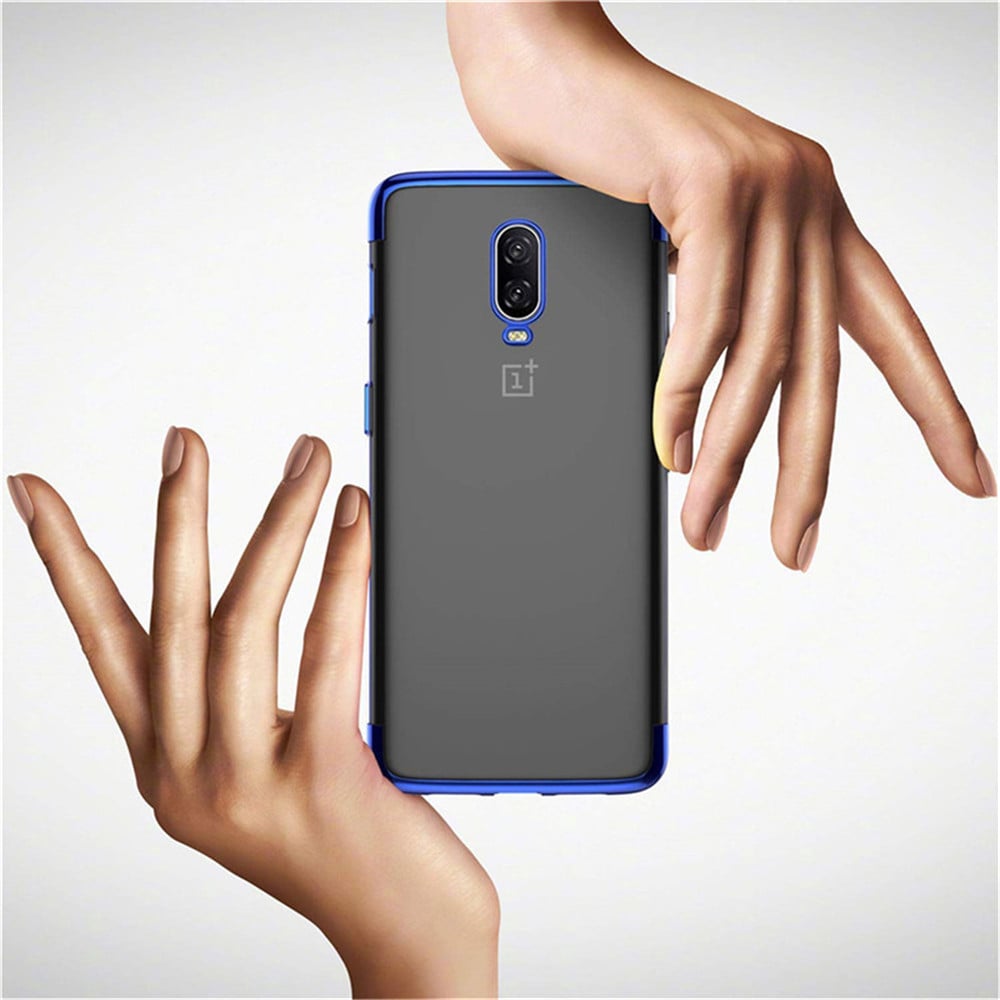 Soft Full Plating TPU Cover with Tempered Glass Screen Protector for OnePlus 6T- Blue Soft Full Plating TPU Cover with Tempered Glass Screen Protector for OnePlus 6T- Blue