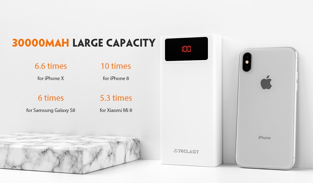 Teclast A30 Power Bank 30000mAh Digital Display for Tablet / Mobile Phone- White Teclast A30 Power Bank 30000mAh Digital Display for Tablet / Mobile Phone- White