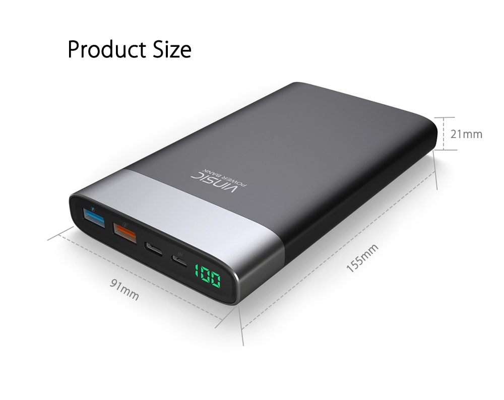 VINSIC VSPB303 QC 3.0 20000mAh Power Bank Type-C Micro USB Dual Input / Output- White VINSIC VSPB303 QC 3.0 20000mAh Power Bank Type-C Micro USB Dual Input / Output- White