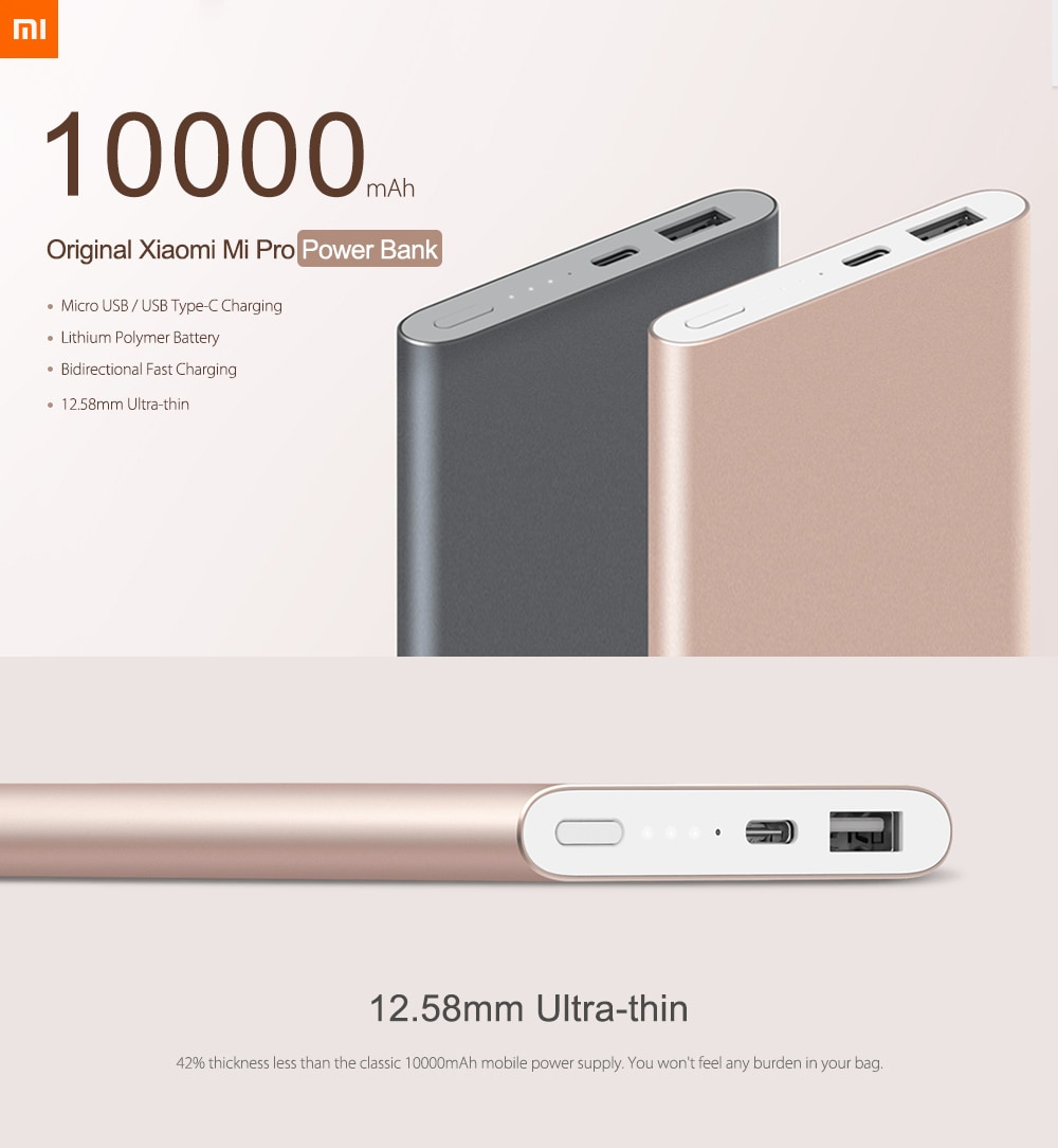 Original Xiaomi Mi Pro 10000mAh Type - C USB Mobile Power Bank Two-way Quick Charge Charger- Rose Gold Original Xiaomi Mi Pro 10000mAh Type - C USB Mobile Power Bank Two-way Quick Charge Charger- Rose Gold