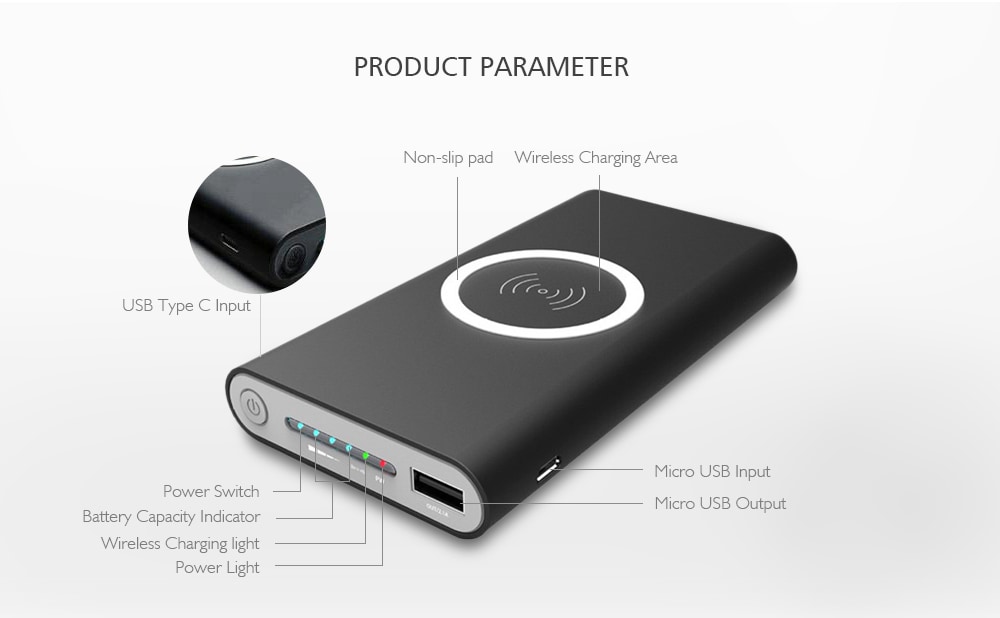 Three-in-one Wireless Charging Mobile Power Supply- Black Three-in-one Wireless Charging Mobile Power Supply- Black