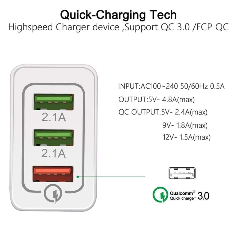 QC3.0 3-port USB Fast Wall Charger Power Adapter for Xiaomi / Huawei /Samsung- White QC3.0 3-port USB Fast Wall Charger Power Adapter for Xiaomi / Huawei /Samsung- White