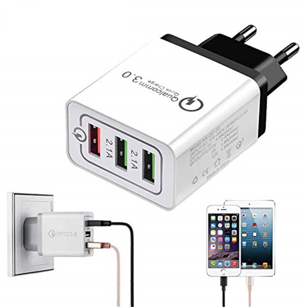 QC3.0 3-port USB Fast Wall Charger Power Adapter for Xiaomi / Huawei /Samsung- White QC3.0 3-port USB Fast Wall Charger Power Adapter for Xiaomi / Huawei /Samsung- White