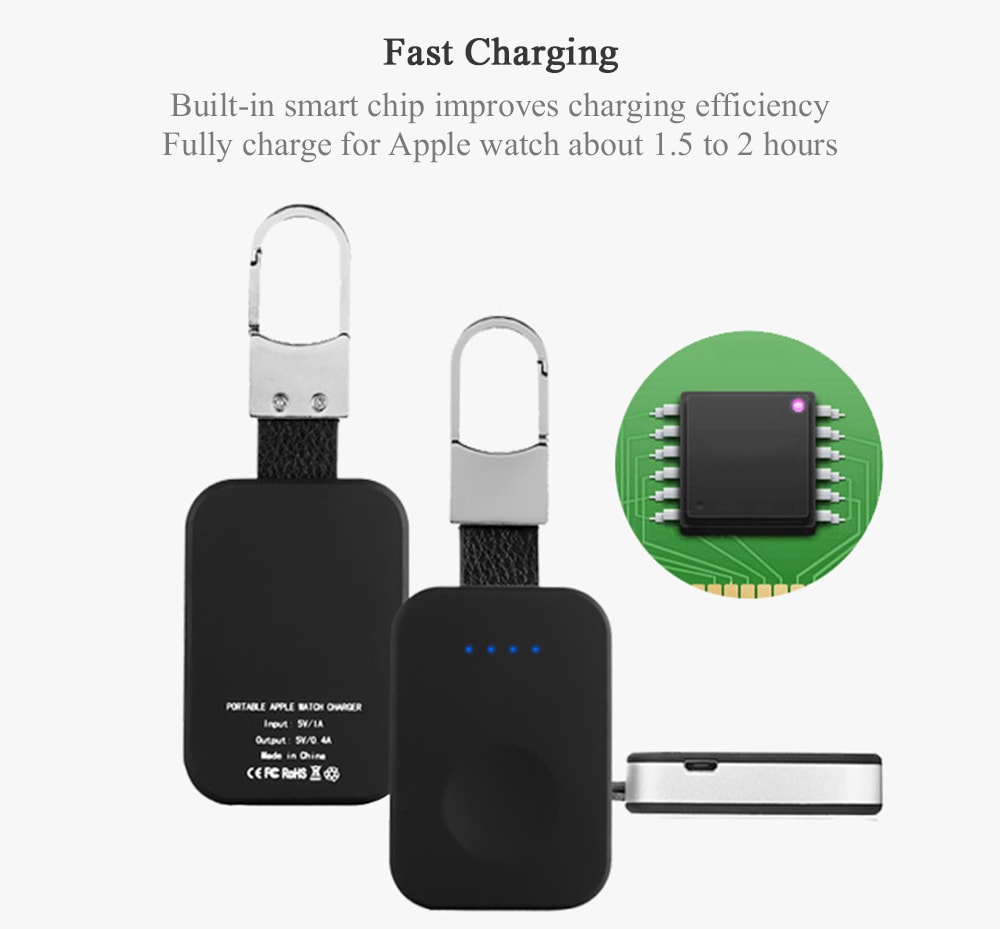 Portable Mini Key Chain Fast Wireless Charger for Apple Watch- Black Portable Mini Key Chain Fast Wireless Charger for Apple Watch- Black