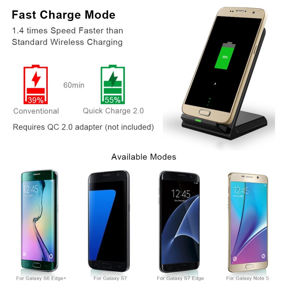 Qi Wireless Fast Charger Charging Stand Dock Pad for Samsung Galaxy S8 / S8+ / Note 8 iPhone X / 8 Plus 8- Black Qi Wireless Fast Charger Charging Stand Dock Pad for Samsung Galaxy S8 / S8+ / Note 8 iPhone X / 8 Plus 8- Black