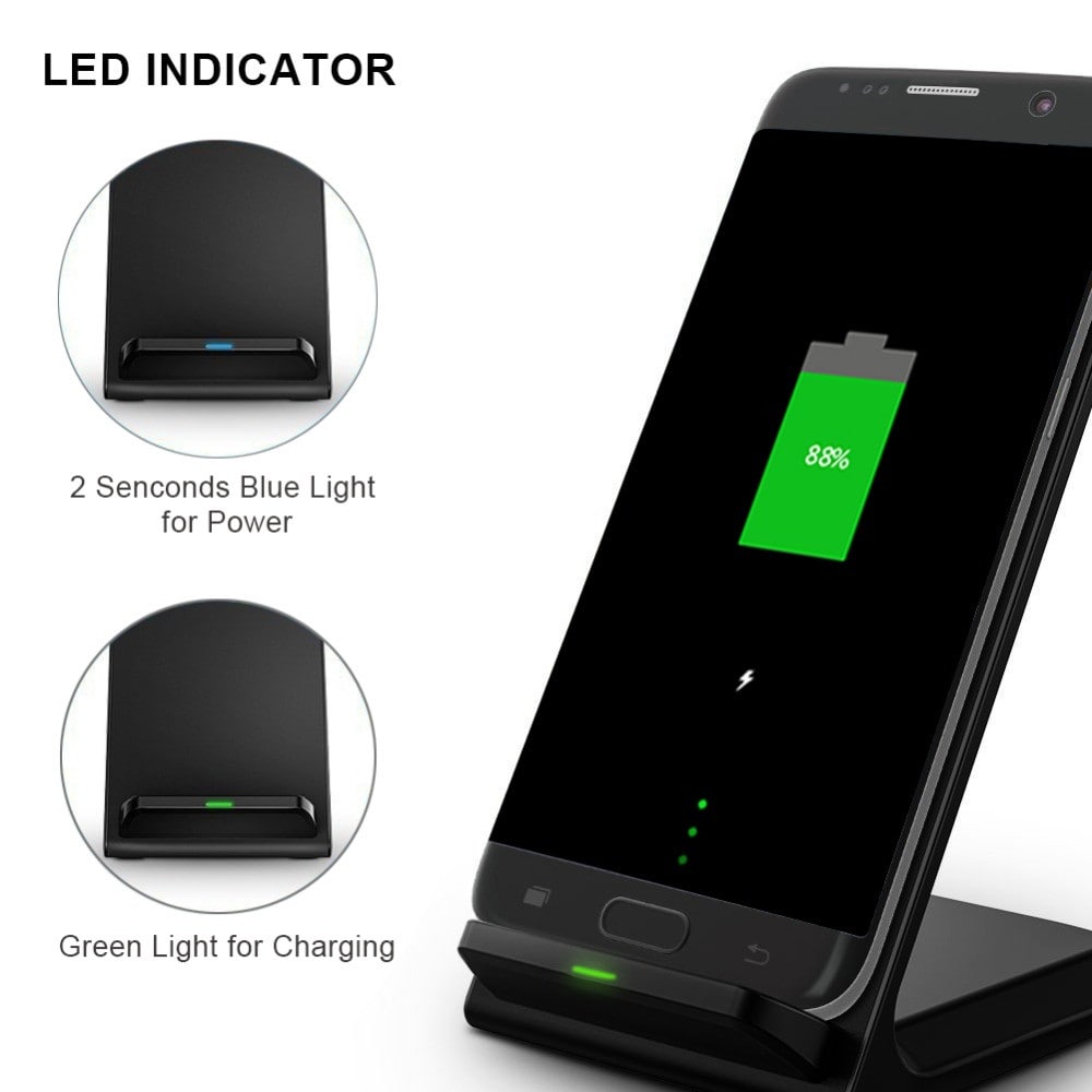 Qi Wireless Fast Charger Charging Stand Dock Pad for Samsung Galaxy S8 / S8+ / Note 8 iPhone X / 8 Plus 8- Black Qi Wireless Fast Charger Charging Stand Dock Pad for Samsung Galaxy S8 / S8+ / Note 8 iPhone X / 8 Plus 8- Black