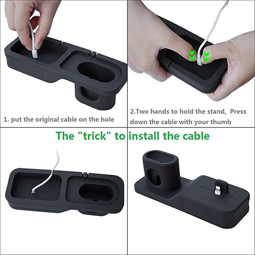 Silicone 3 in 1 Charging Stand Holder Dock for iPhone for Apple Watch/ AirPods- Black Silicone 3 in 1 Charging Stand Holder Dock for iPhone for Apple Watch/ AirPods- Black