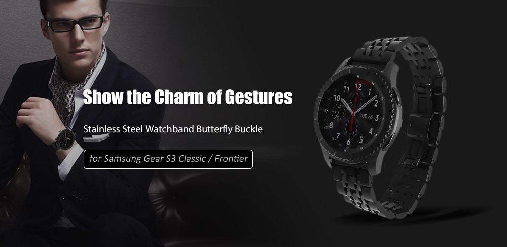 Stainless Steel Watchband Butterfly Buckle for Samsung Gear S3 Classic / Frontier- Black Stainless Steel Watchband Butterfly Buckle for Samsung Gear S3 Classic / Frontier- Black