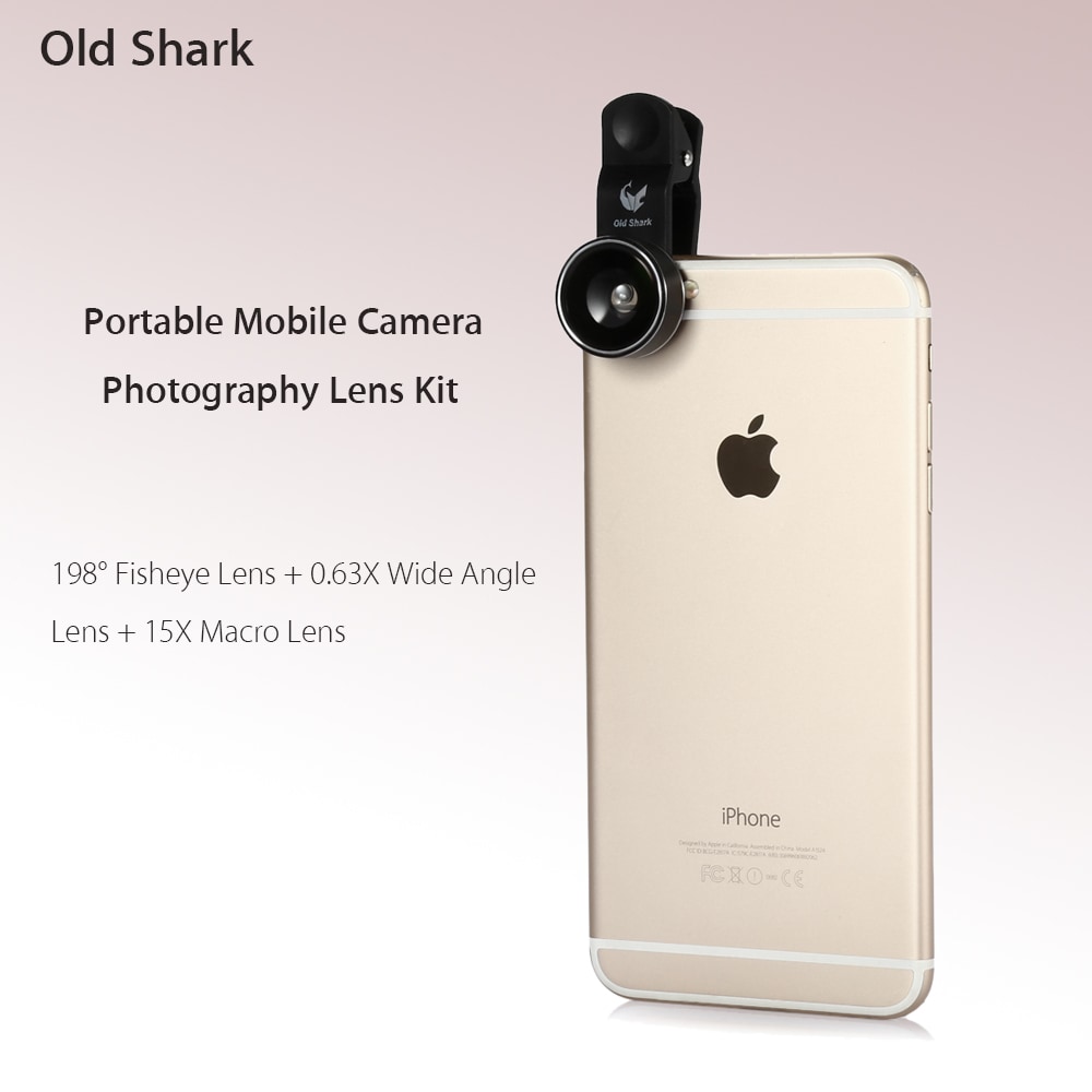 Old Shark 3-in-1 Phone Lens Kit with 198 Degree Fisheye + 0.63X Wide Angle + 15X Macro Lens- Black Old Shark 3-in-1 Phone Lens Kit with 198 Degree Fisheye + 0.63X Wide Angle + 15X Macro Lens- Black