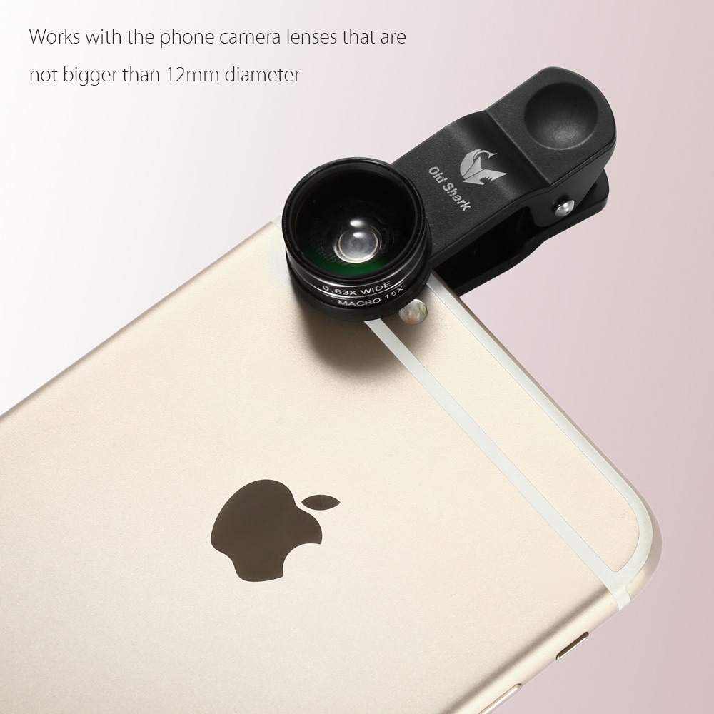 Old Shark 3-in-1 Phone Lens Kit with 198 Degree Fisheye + 0.63X Wide Angle + 15X Macro Lens- Black Old Shark 3-in-1 Phone Lens Kit with 198 Degree Fisheye + 0.63X Wide Angle + 15X Macro Lens- Black