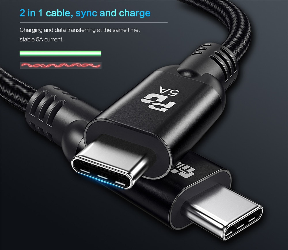 TIEGEM 5A USB 3.1 Type C Male To Type-C Charging Cable- Black 30CM TIEGEM 5A USB 3.1 Type C Male To Type-C Charging Cable- Black 30CM