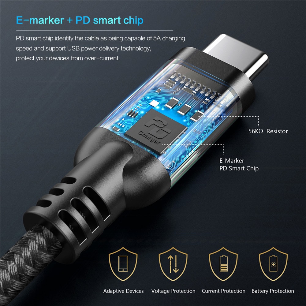 TIEGEM 5A USB 3.1 Type C Male To Type-C Charging Cable- Black 30CM TIEGEM 5A USB 3.1 Type C Male To Type-C Charging Cable- Black 30CM
