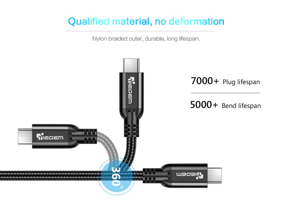 TIEGEM 5A USB 3.1 Type C Male To Type-C Charging Cable- Black 30CM TIEGEM 5A USB 3.1 Type C Male To Type-C Charging Cable- Black 30CM