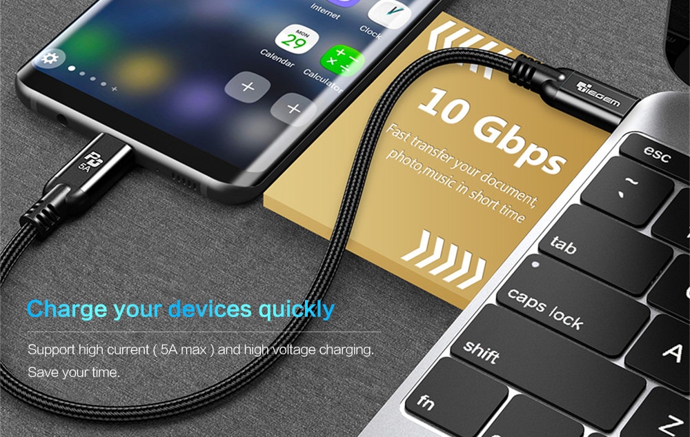 TIEGEM 5A USB 3.1 Type C Male To Type-C Charging Cable- Black 30CM TIEGEM 5A USB 3.1 Type C Male To Type-C Charging Cable- Black 30CM