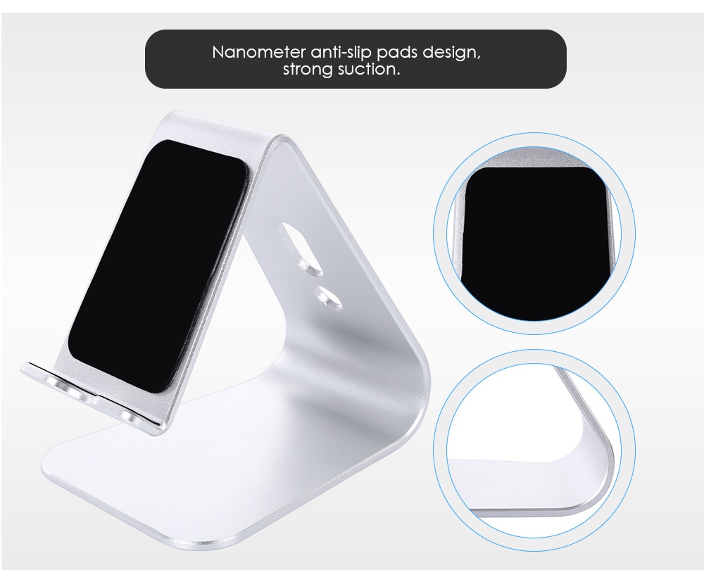 SA2 Aluminium Alloy Portable Desktop Bracket Phone Stand Holder with Nanometer Anti-slip Pad- Silver SA2 Aluminium Alloy Portable Desktop Bracket Phone Stand Holder with Nanometer Anti-slip Pad- Silver