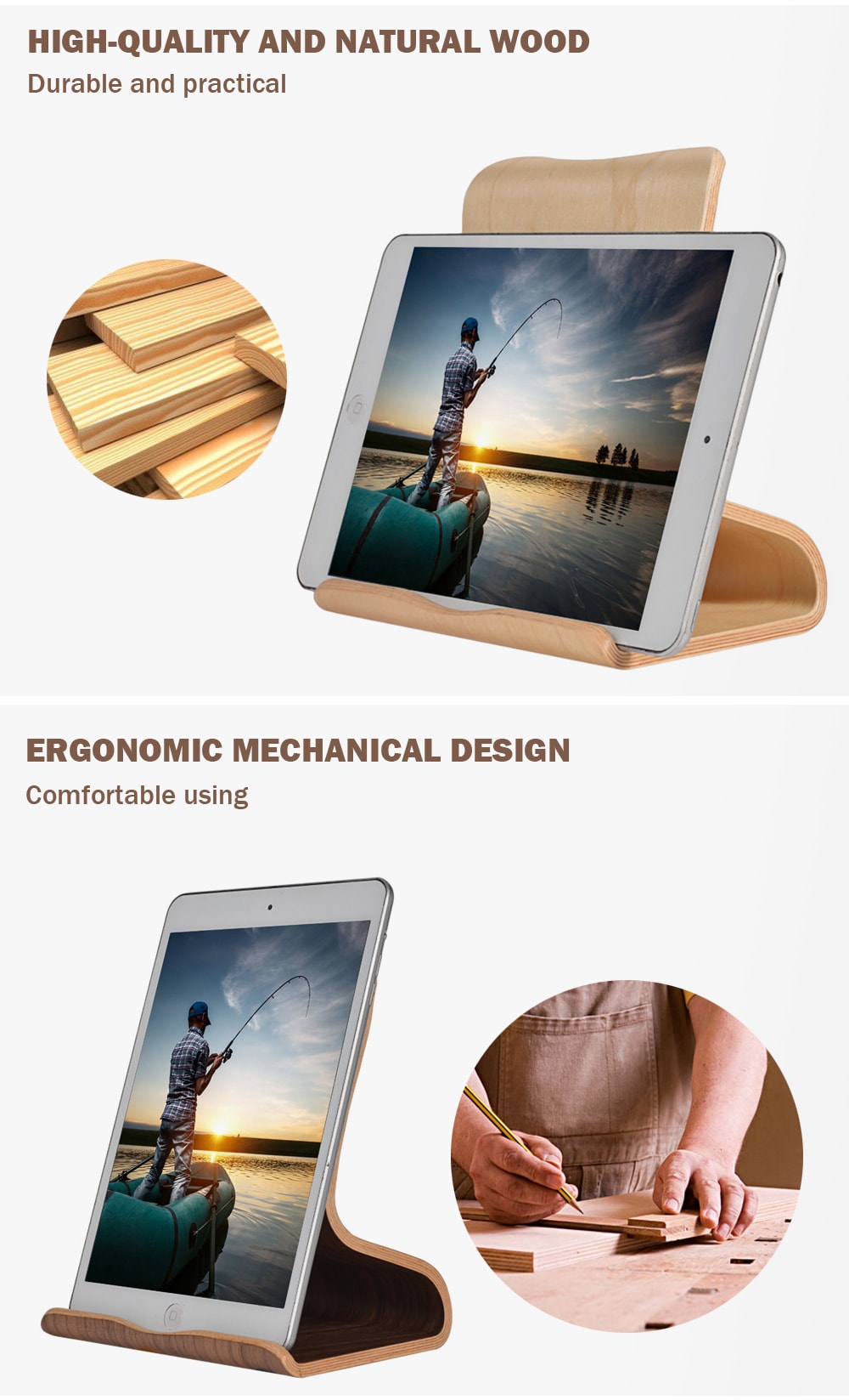 SAMDI Tablet Computer Wooden Stand Holder Support for iPad- White Wood SAMDI Tablet Computer Wooden Stand Holder Support for iPad- White Wood