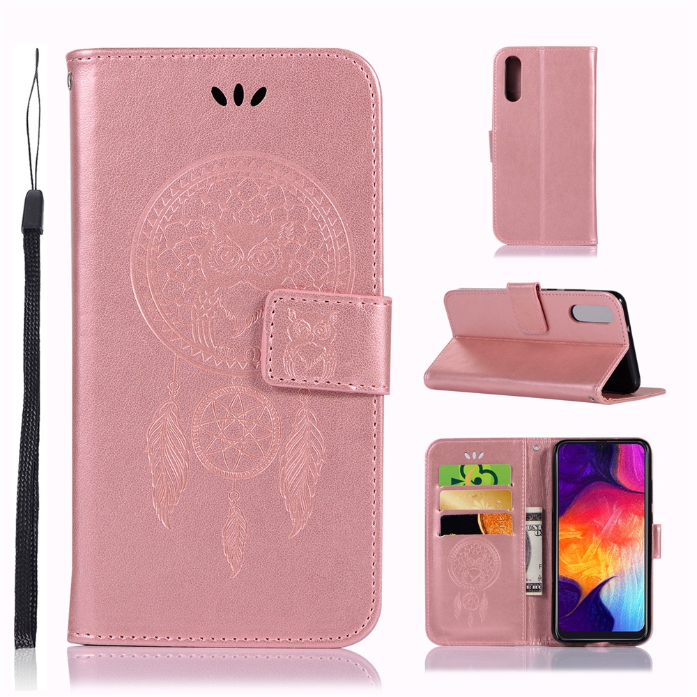 Owl Wind Chimes Flip Wallet Leather Cover for Samsung Galaxy A50 Phone Case- Medium Turquoise Owl Wind Chimes Flip Wallet Leather Cover for Samsung Galaxy A50 Phone Case- Medium Turquoise