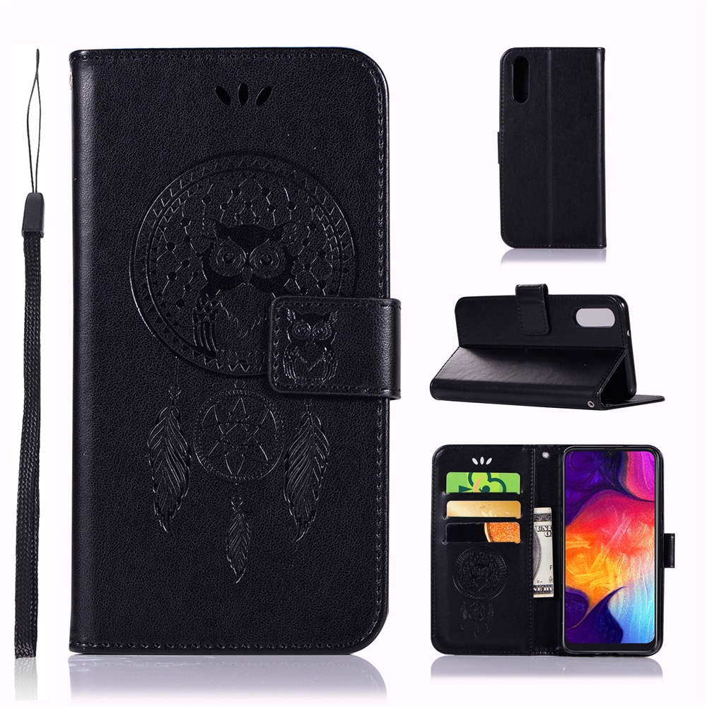 Owl Wind Chimes Flip Wallet Leather Cover for Samsung Galaxy A50 Phone Case- Medium Turquoise Owl Wind Chimes Flip Wallet Leather Cover for Samsung Galaxy A50 Phone Case- Medium Turquoise