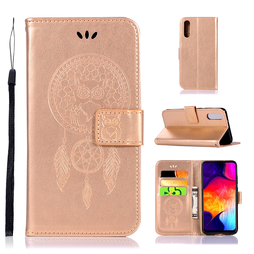 Owl Wind Chimes Flip Wallet Leather Cover for Samsung Galaxy A50 Phone Case- Medium Turquoise Owl Wind Chimes Flip Wallet Leather Cover for Samsung Galaxy A50 Phone Case- Medium Turquoise