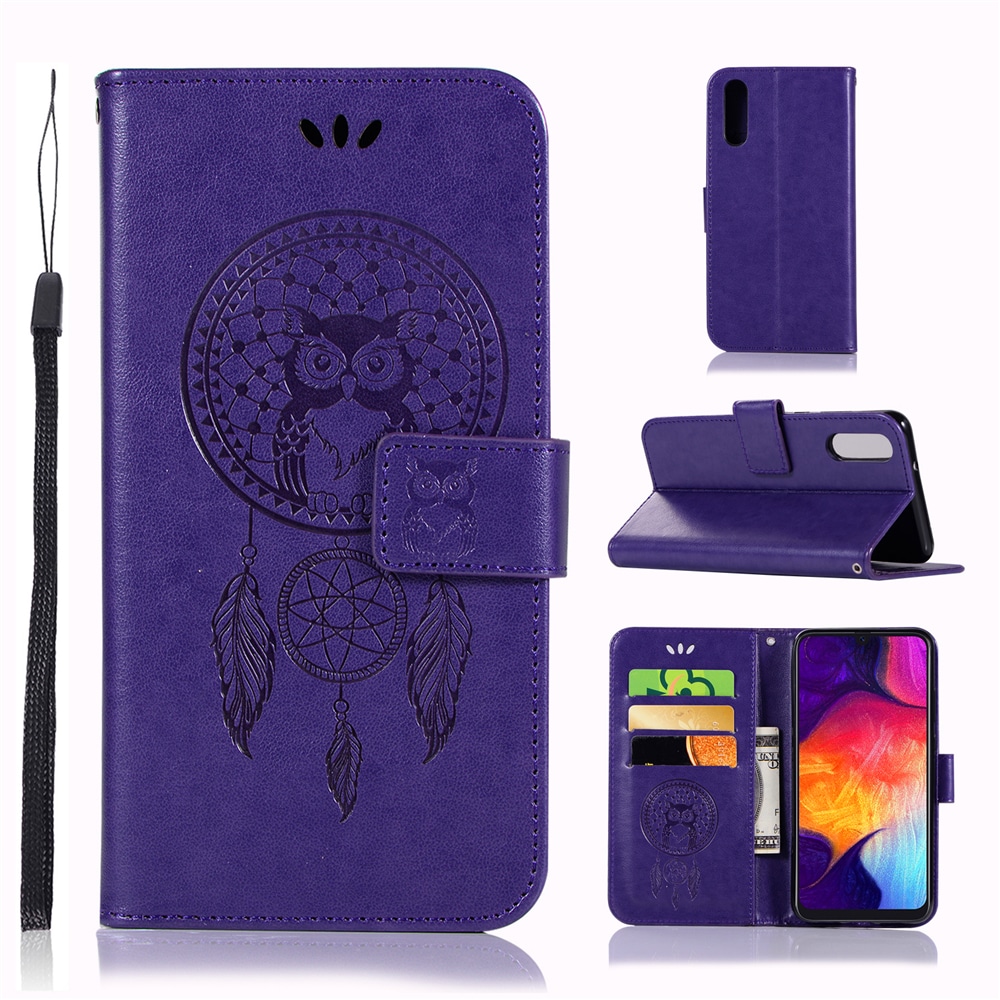 Owl Wind Chimes Flip Wallet Leather Cover for Samsung Galaxy A50 Phone Case- Medium Turquoise Owl Wind Chimes Flip Wallet Leather Cover for Samsung Galaxy A50 Phone Case- Medium Turquoise