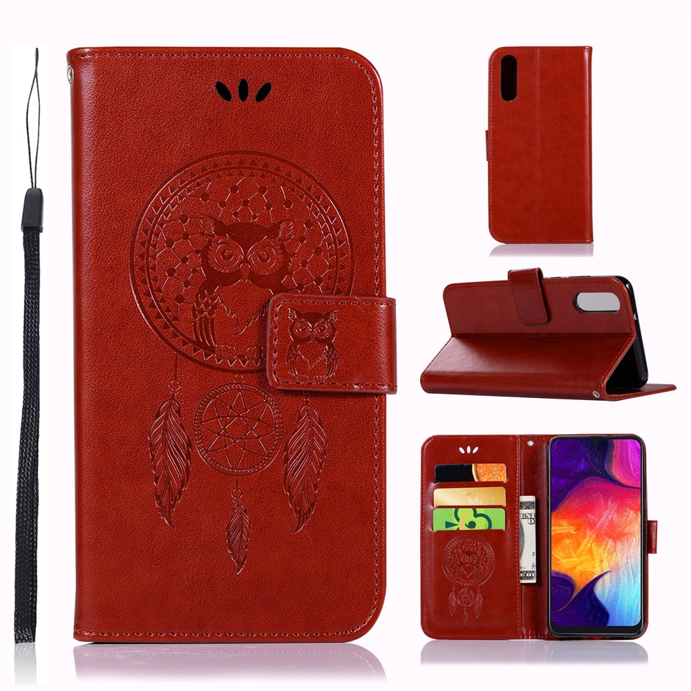 Owl Wind Chimes Flip Wallet Leather Cover for Samsung Galaxy A50 Phone Case- Medium Turquoise Owl Wind Chimes Flip Wallet Leather Cover for Samsung Galaxy A50 Phone Case- Medium Turquoise