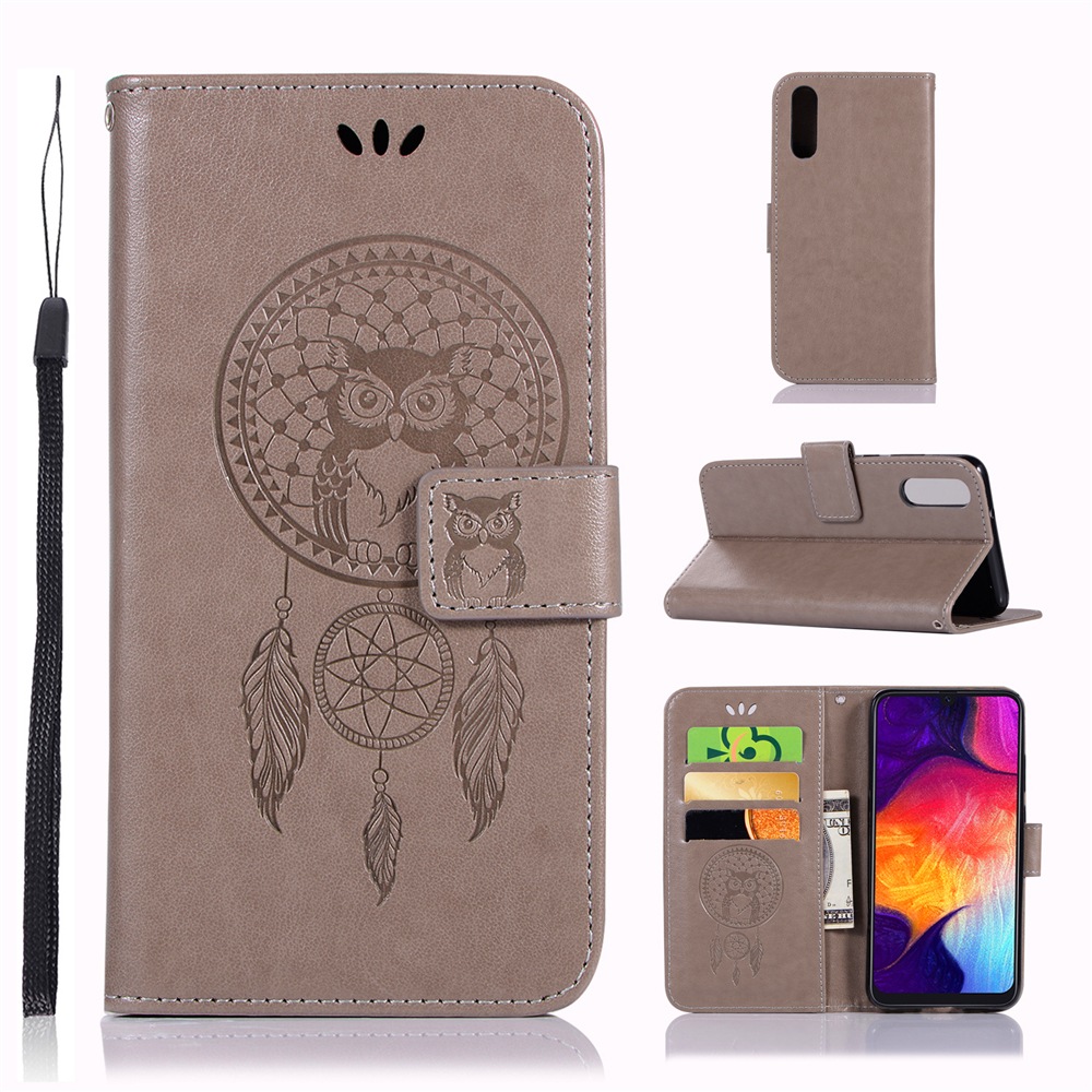 Owl Wind Chimes Flip Wallet Leather Cover for Samsung Galaxy A50 Phone Case- Medium Turquoise Owl Wind Chimes Flip Wallet Leather Cover for Samsung Galaxy A50 Phone Case- Medium Turquoise
